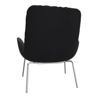 Black upholstered chair with sleek chrome legs, featuring a smooth, minimalistic design.