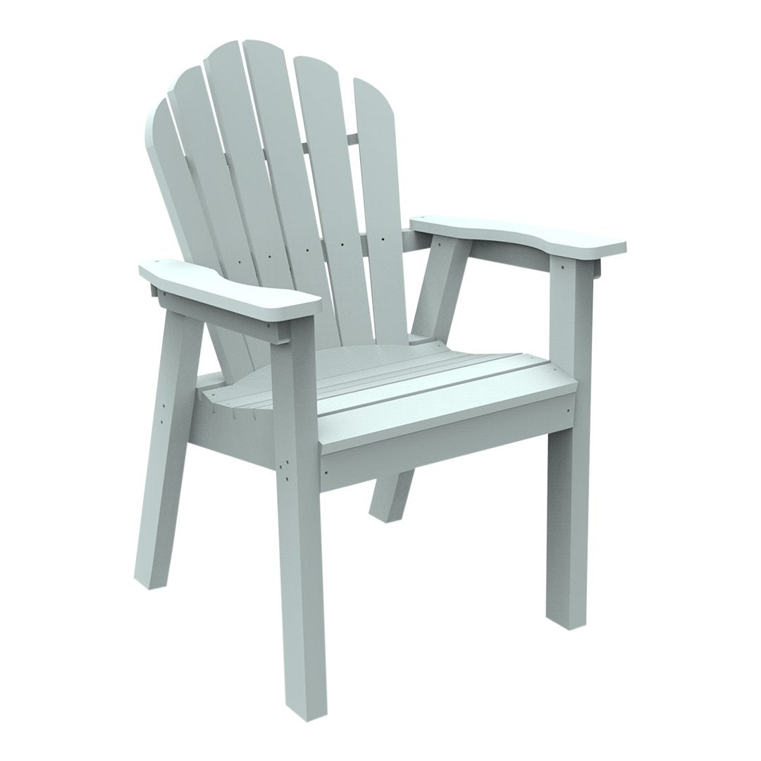 Light gray Adirondack chair with a classic slatted design, perfect for outdoor relaxation.