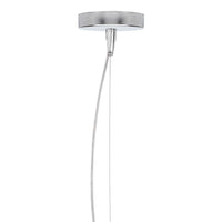 Sleek silver pendant light with a minimalist design and smooth metallic finish, featuring a clean, modern look.