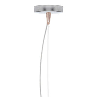 Sleek silver ceiling mount with a copper accent and a smooth white cord, perfect for modern decor.