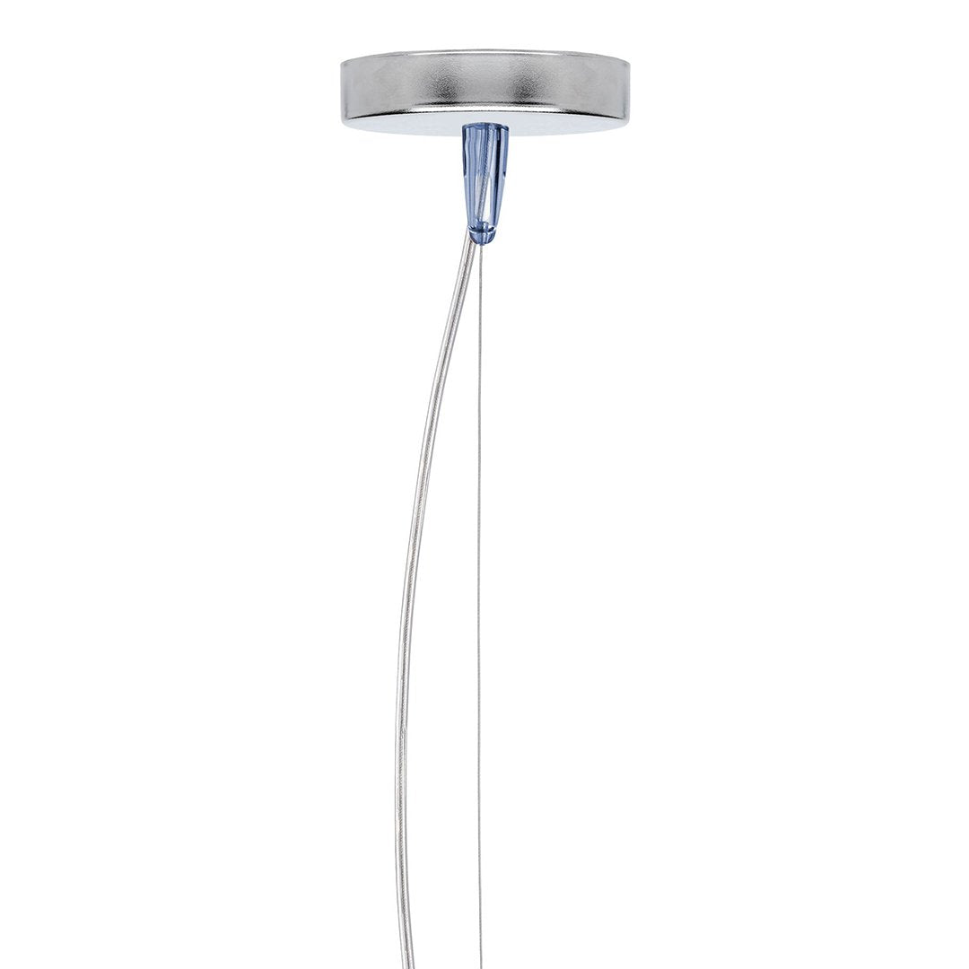 Sleek silver ceiling light fixture with a clear hanging cord, featuring a minimalist design for modern decor.