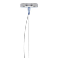 Sleek silver ceiling light fixture with a clear hanging cord, featuring a minimalist design for modern decor.