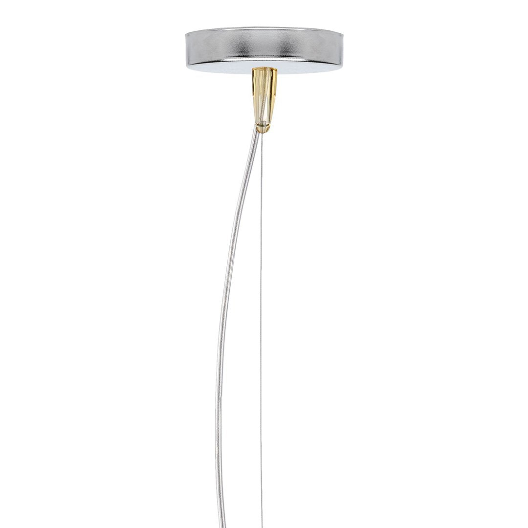 Sleek silver ceiling fixture with a minimalist design and a decorative gold accent at the bulb holder.