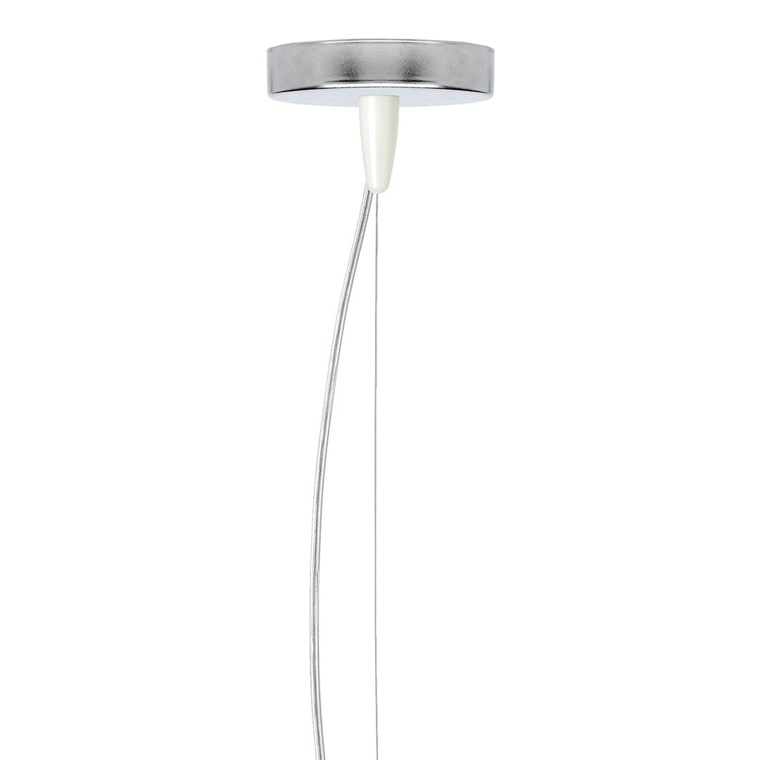 Sleek silver ceiling light with a smooth white cord, perfect for modern minimalist decor.