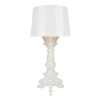 White table lamp with a pleated shade and ornate base, showcasing a modern yet classic design.