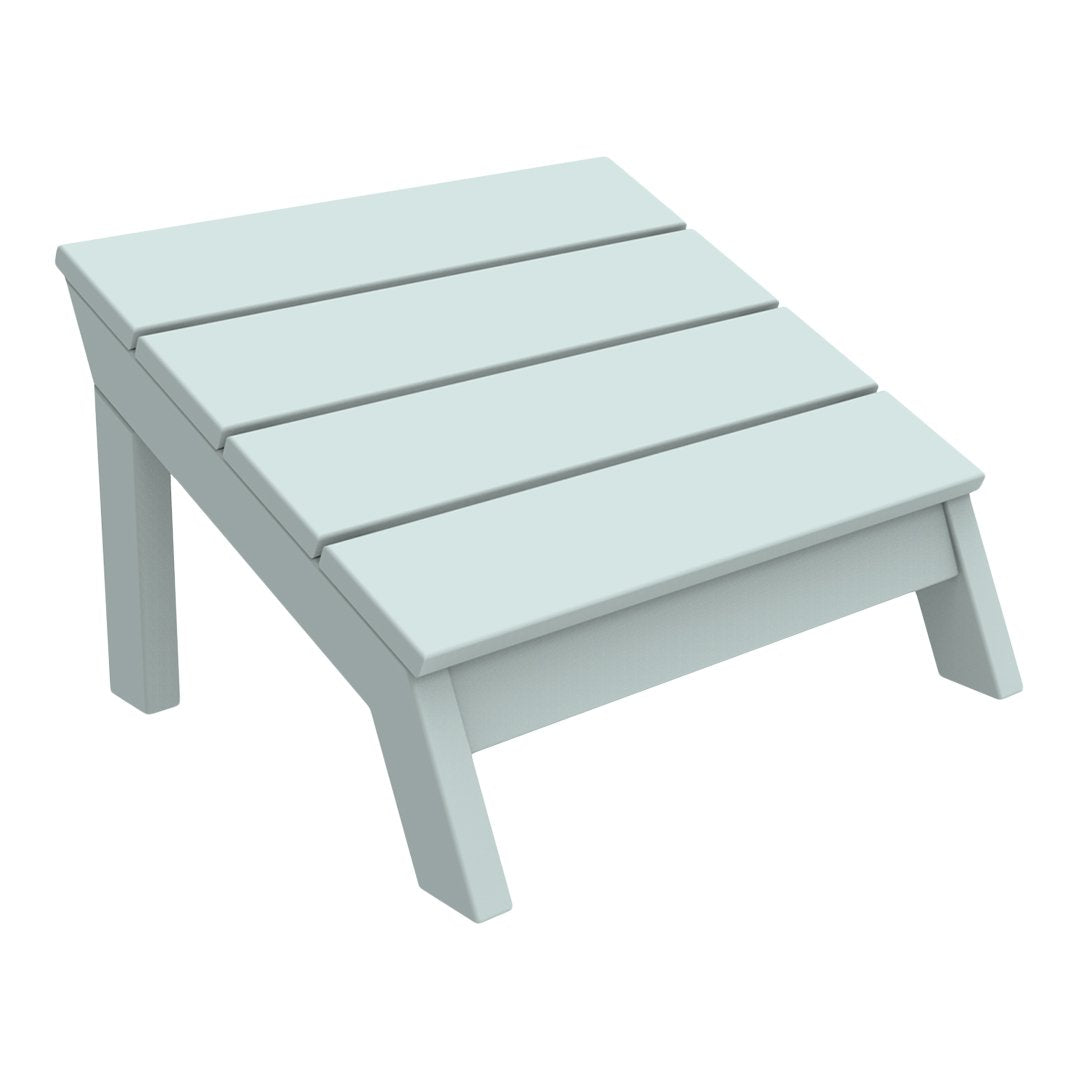 Light blue wooden footrest with a slatted design, perfect for outdoor relaxation and stylish decor.