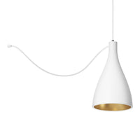 White pendant lamp with a smooth exterior and a reflective gold interior, perfect for modern decor.