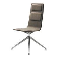 Sleek gray upholstered chair with a modern geometric pattern and a polished chrome base. Ideal for contemporary spaces.