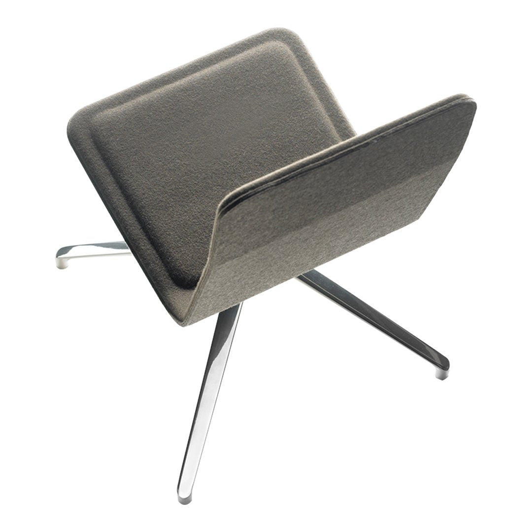 Modern gray chair with a sleek, minimalistic design and smooth chrome legs. Perfect for contemporary decor.