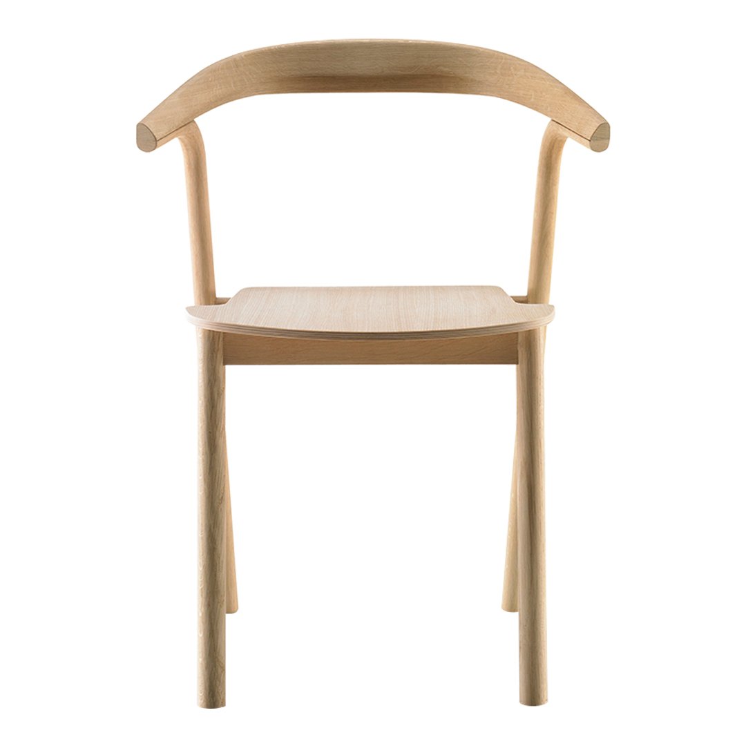 Natural wood chair with a minimalist design, featuring smooth lines and a light, neutral finish. Perfect for modern decor.