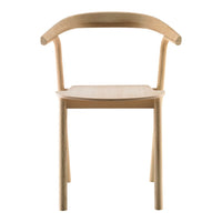Natural wood chair with a minimalist design, featuring smooth lines and a light, neutral finish. Perfect for modern decor.