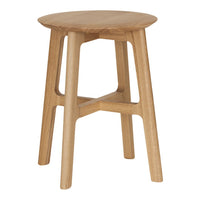 Light natural wood finish with a smooth, round tabletop and simple, clean lines. Ideal for modern decor.