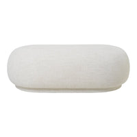 Soft white oval cushion with a textured linen pattern, perfect for modern home decor.