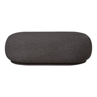 Dark gray oval cushion with a textured fabric pattern, ideal for modern home decor.