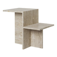 Light beige marble side table with a smooth, polished finish and subtle natural veining patterns.