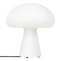 White mushroom-shaped lamp with a smooth matte finish and a rounded top, perfect for modern decor.