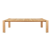 Natural wood coffee table with a smooth, light brown finish and slatted top pattern for a modern, minimalist look.