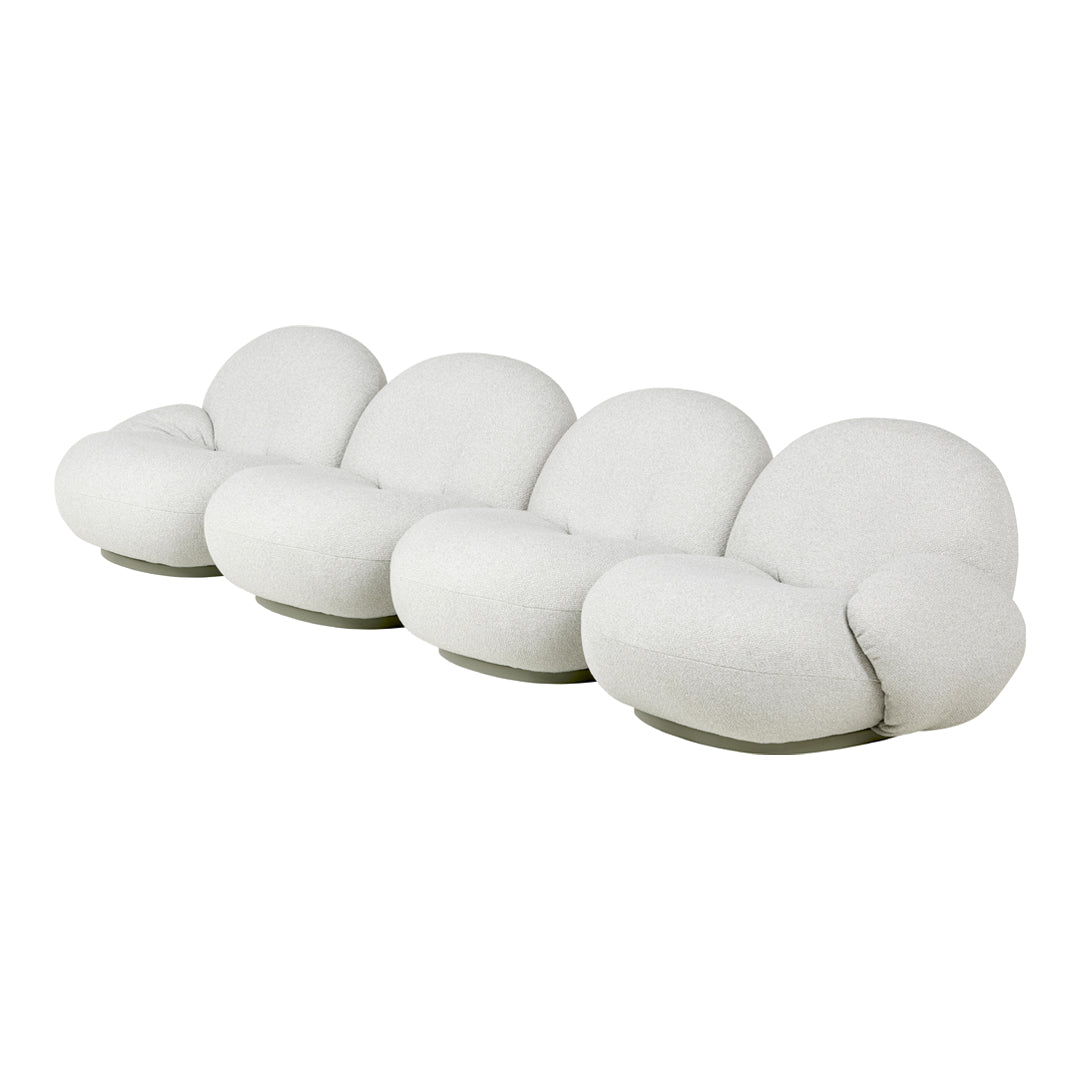 Modern white upholstered sofa with soft, rounded shapes and a smooth, cohesive texture. Perfect for minimalist decor.