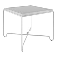 White square side table with a smooth surface and minimalist metal frame, perfect for modern decor.
