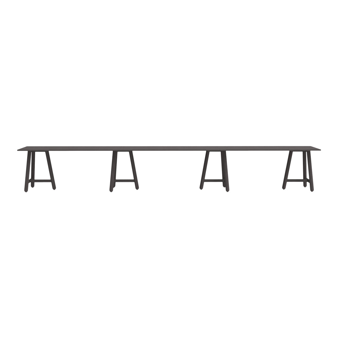 Long, sleek bench in deep black with minimalistic design and sturdy wooden legs. Ideal for modern spaces.