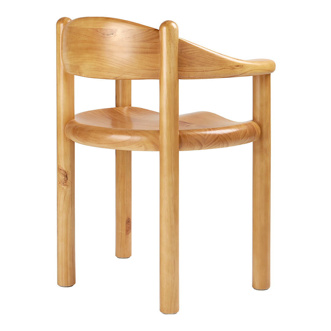 Natural wood chair featuring a smooth finish and minimalist design, showcasing warm beige tones and simple lines.