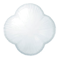White petal-shaped cushion with a smooth, textured finish, showcasing a subtle shine and elegant design.