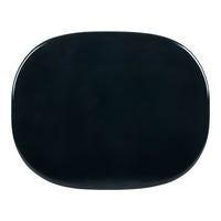 Sleek, glossy black oval plate with smooth edges, perfect for modern dining aesthetics.