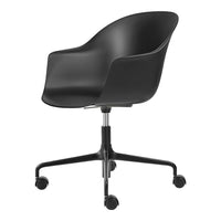 Black ergonomic office chair with a smooth finish and sturdy black base, featuring a minimalist design.