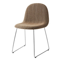 Brown textured fabric chair with sleek chrome legs, perfect for modern interior decor.