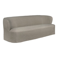 Soft gray sofa with a smooth, solid pattern, featuring rounded edges for a contemporary look.