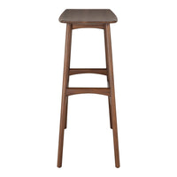 Wooden bar stool in rich brown finish with a smooth, solid top and sleek, minimal design. Ideal for modern decor.