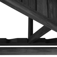 "Dark wooden structure with a sleek finish and modern geometric pattern."