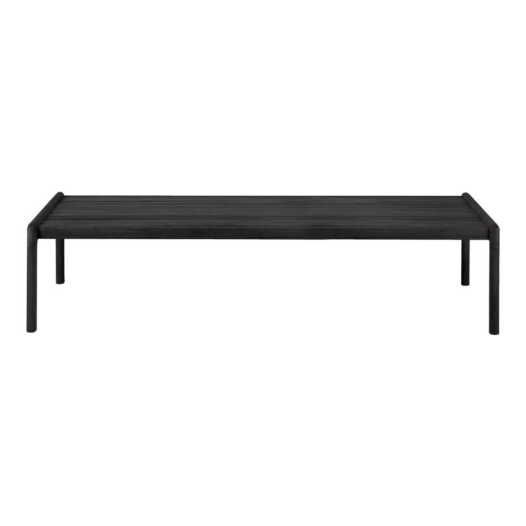 Sleek black coffee table with a minimalist design and smooth surface, perfect for modern interiors.