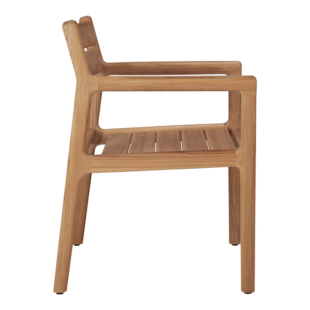 Natural wooden chair with a light tan finish and simple, slatted design. Ideal for modern decor.