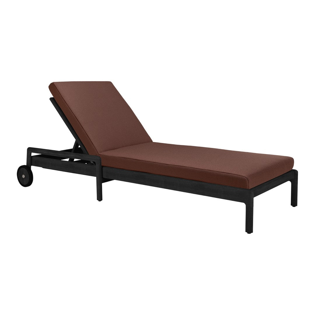 Brown cushion with a sleek black frame, featuring a modern, minimalist design perfect for outdoor lounging.