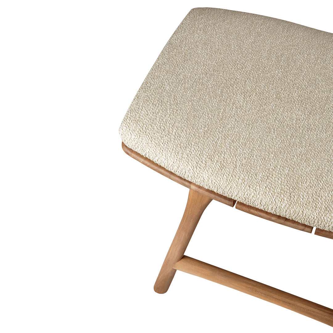 Beige textured upholstery with a smooth wooden base, perfect for modern decor.