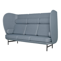 Light gray upholstered sofa with a smooth, minimalist design and curved side panels, creating a modern look.