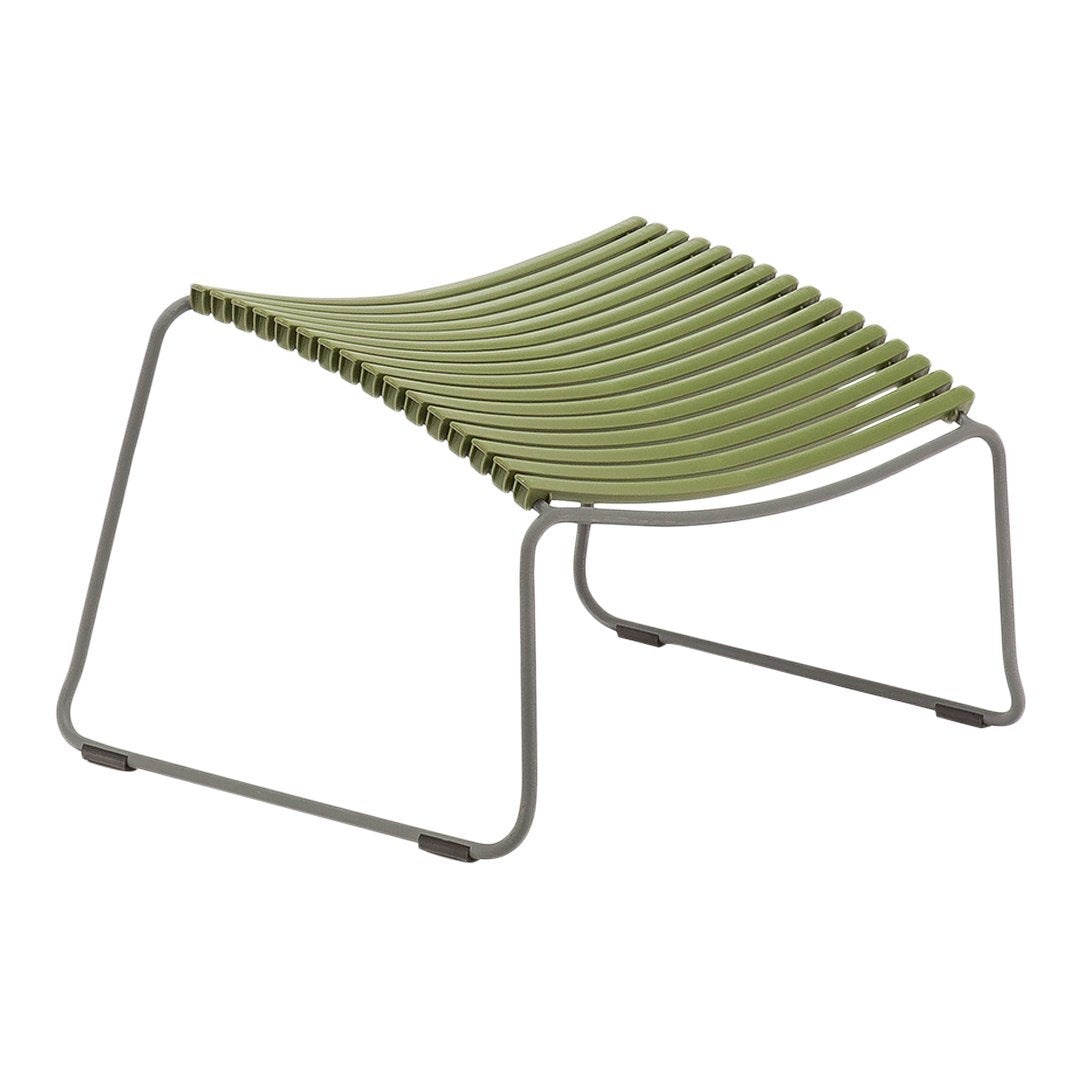Green striped lounge chair on a minimalist metal frame, featuring a modern and stylish design.