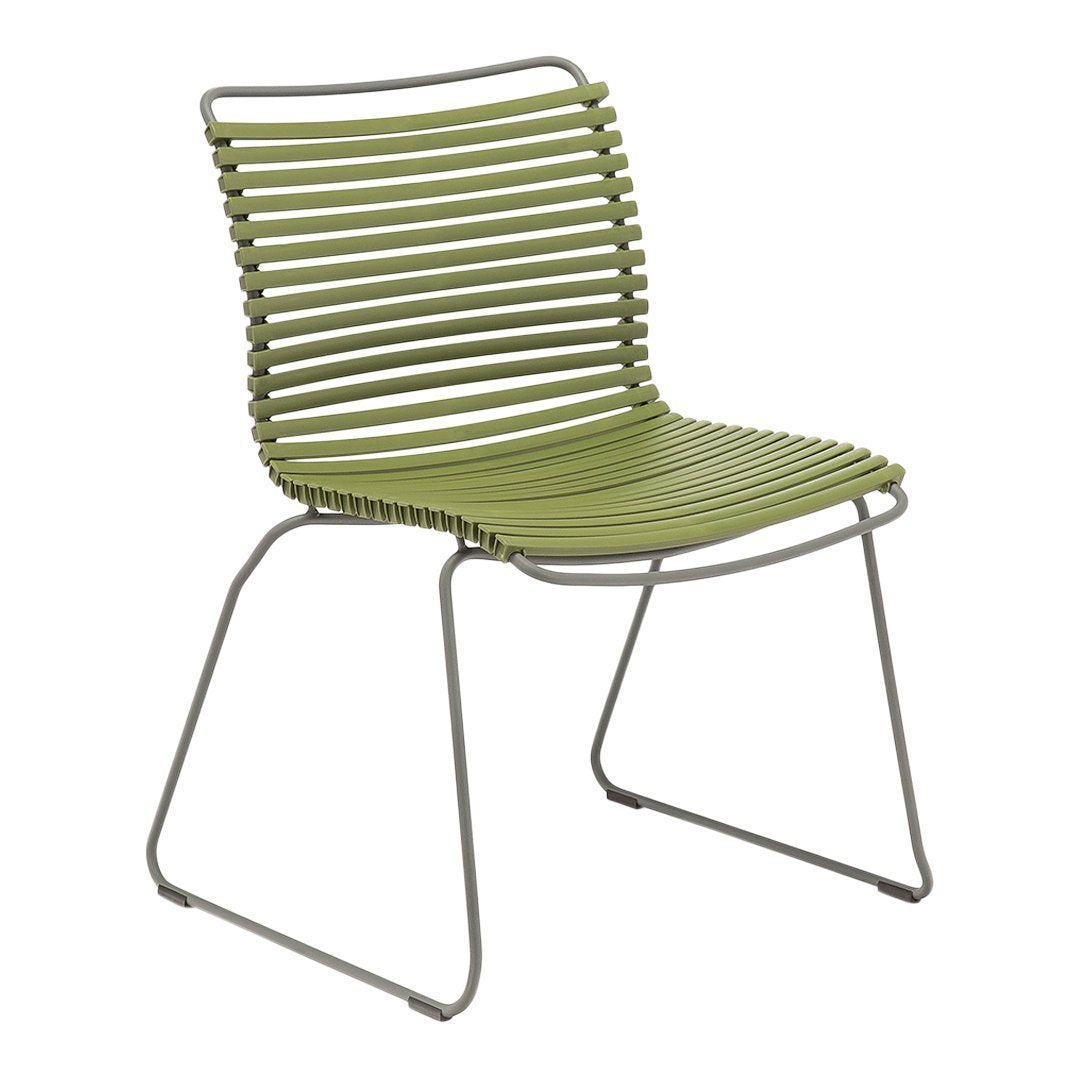 Green striped chair with a modern design, featuring a sleek silver frame. Perfect for adding a pop of color to any space.