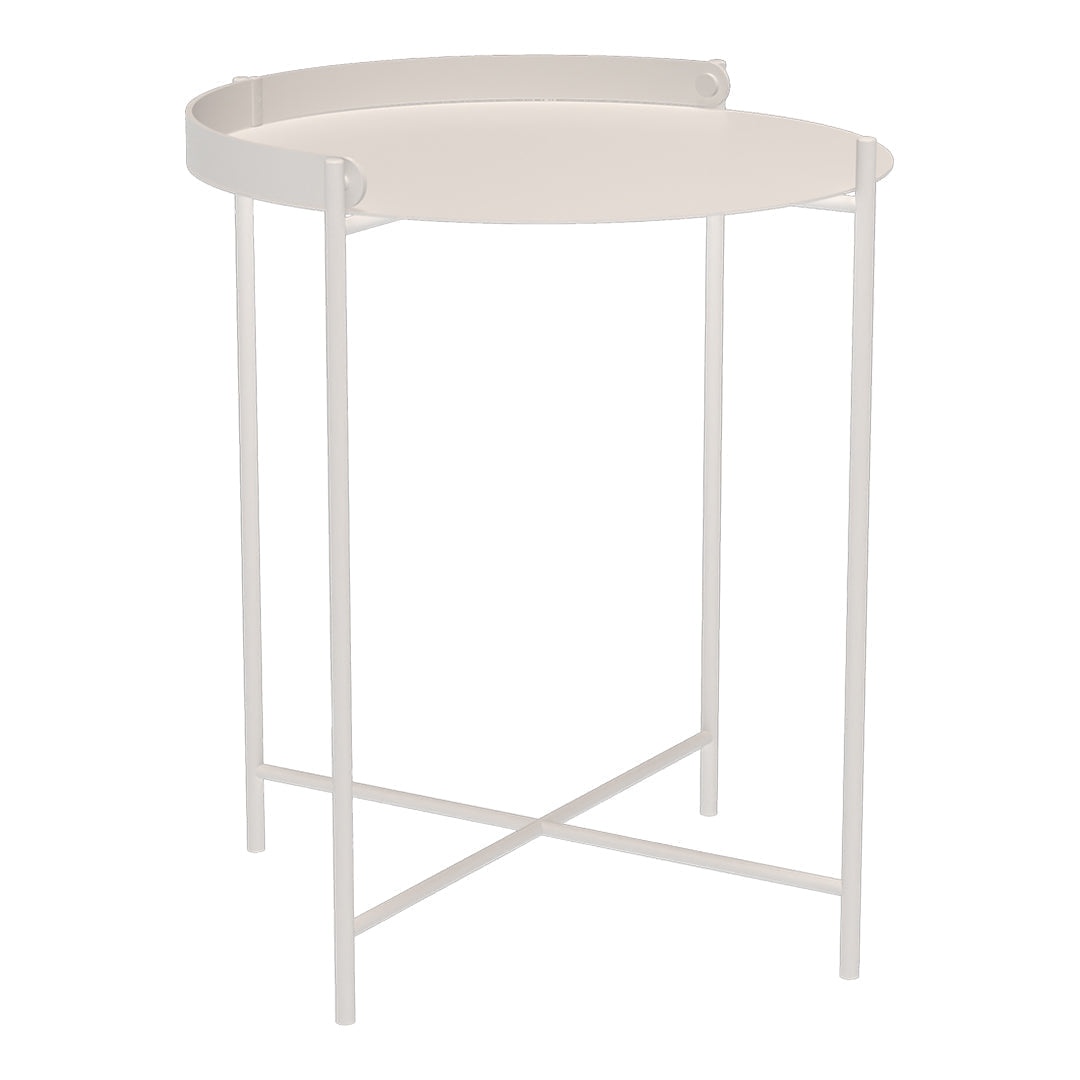 Light grey round side table with a smooth finish and minimalist design. Ideal for modern decor.
