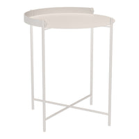 Light grey round side table with a smooth finish and minimalist design. Ideal for modern decor.