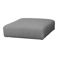 Grey upholstered square cushion with a smooth, modern finish. Ideal for contemporary home decor.