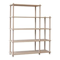Light natural wood shelving unit with clean lines and a minimalist design, featuring open spaces and no ornate patterns.