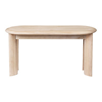 Light wood dining table with a smooth, natural finish and rounded edges, ideal for a modern dining space.