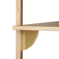 Gold accent with natural oak wood shelf, featuring a minimalist design and smooth, modern lines.