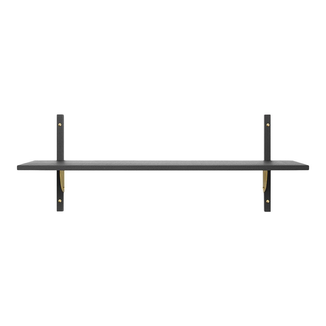 Black shelf with gold accents and a minimalistic design. Perfect for modern interiors and stylish organization.