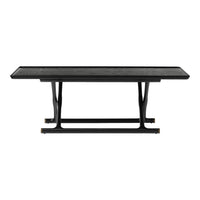 Black rectangular table with a smooth surface and black metal frame. Modern design with minimalist elegance.