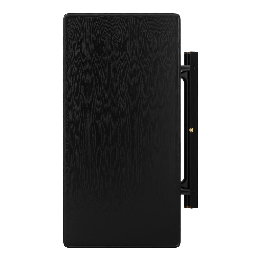 Sleek black wooden tabletop with a smooth finish and subtle grain texture. Perfect for modern decor.