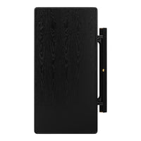 Sleek black wooden tabletop with a smooth finish and subtle grain texture. Perfect for modern decor.