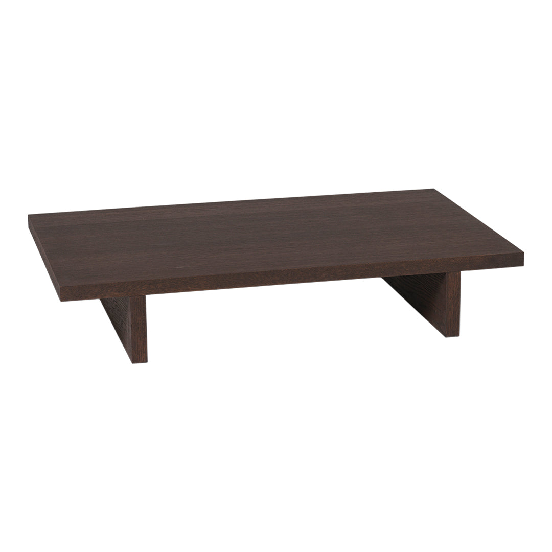 Dark brown wooden coffee table with a sleek, minimalist design and smooth finish. Ideal for modern decor.